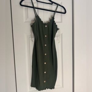 No Boundaries Olive Green Ribbed Tank Top with Scalloped Neckline